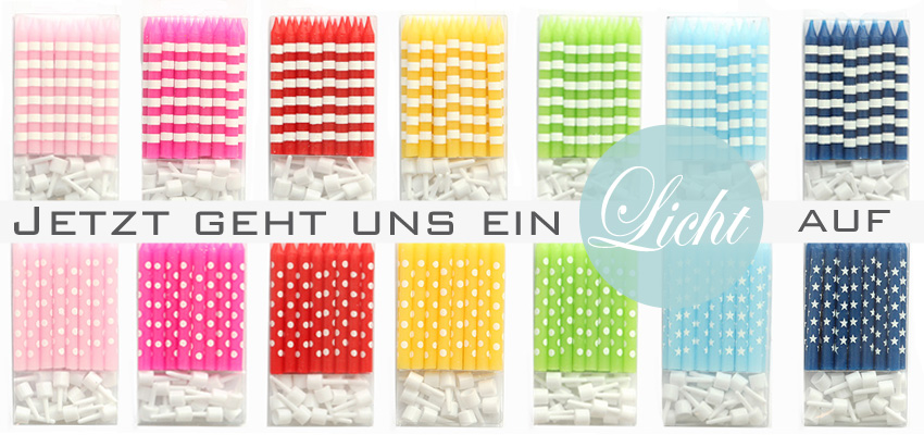 Moderne Partykerzen mit Punkten,Streifen und Sternen